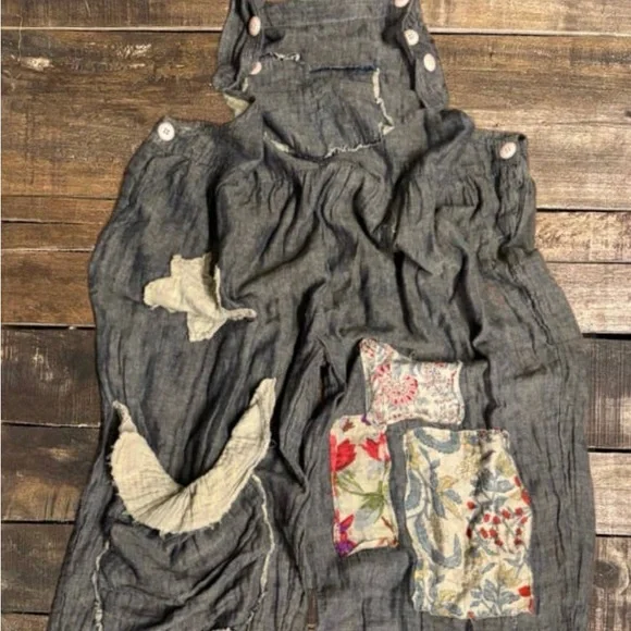 Gray Patchwork Overalls - Picture 3 of 3